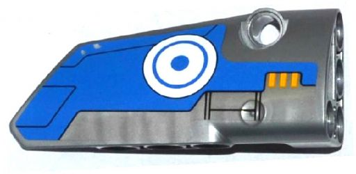 Lego Technic, Panel Fairing # 4 Small Smooth Long, Side B with Blue and White Circles and Milano Spaceship Pattern (Sticker) - Set 76021 / Flat Silver