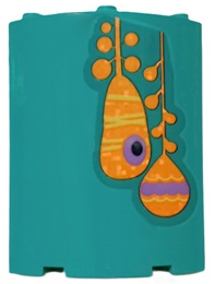 Lego Cylinder Quarter 4 x 4 x 6 with Orange, Yellow and Medium Lavender Hanging Troll Pods Pattern Model Right Side (Sticker) - Set 41255 / Dark Turquoise