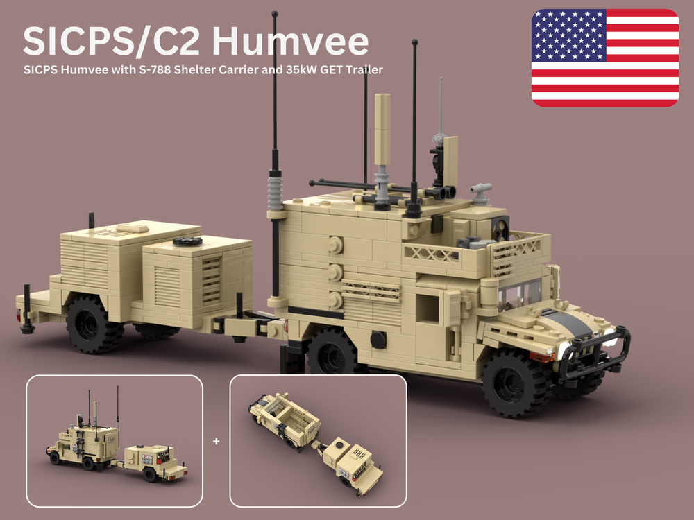 Lego SICPS/C2 Humvee and Trailer | US Army Shelter Carrier HMMWV and Generator Trailer
