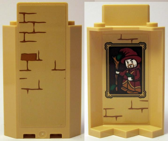 Lego Panel 3 x 3 x 6 Corner Wall without Bottom Indentations with Bricks Type 1 Outside and Portrait of Wizard Type 1 Inside Pattern (Stickers) - Set 75953