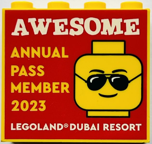 Lego Brick 2 x 4 x 3 with LEGOLAND Dubai Resort 2023 Awsome Annual Pass Member Pattern