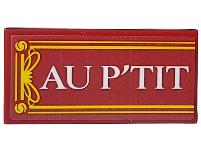 Lego Tile 2 x 4 with Yellow Frame and White 'AU P'TIT' Pattern (Sticker) - Set 910032
