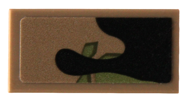 Lego Tile 1 x 2 with Olive Green Dots and Small Black Splotch Pattern (Sticker) - Set 76249