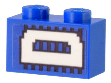 Lego Brick 1 x 2 with White 'D' on Blue and Black Lines Pattern (Sticker) - Set 10299 / Blue