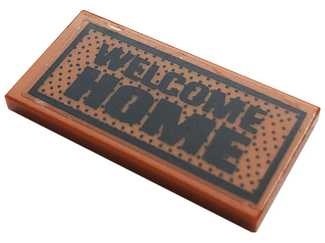 Lego Tile 2 x 4 with 'WELCOME HOME' and Black Dots Pattern (Sticker) - Set 60141 / Dark Orange
