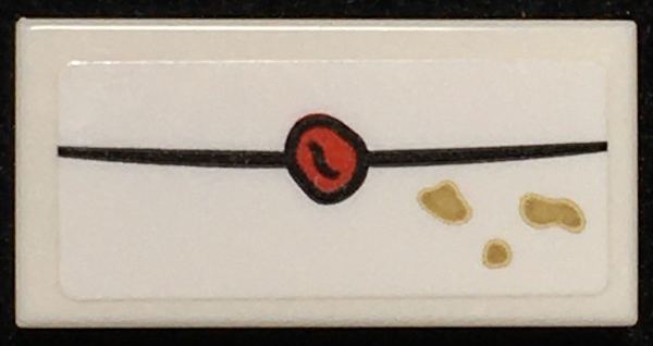 Lego Tile 1 x 2 with Envelope with Red Wax Seal and Tan Spots Pattern (Sticker) - Set 76108 / White