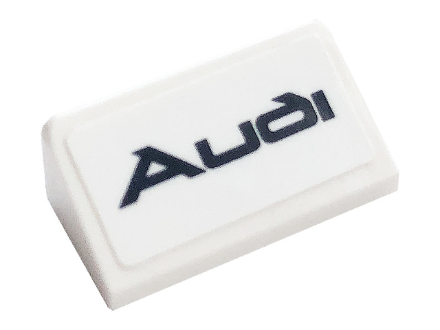 Lego Slope 30 1 x 2 x 2/3 with Black 'Audi' Pattern (Sticker) - Set 76897 / White