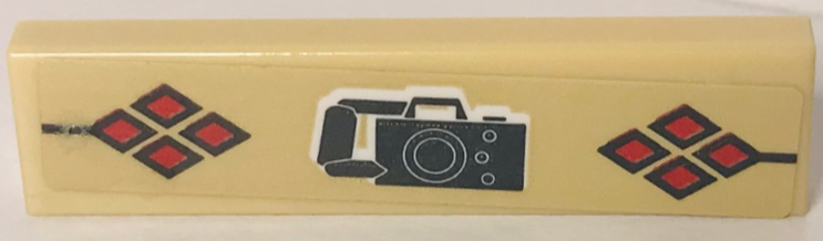 Lego Tile 1 x 4 with Black Camera and Red Diamonds Pattern (Sticker) - Set 40429 / Tan
