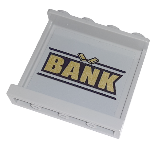Lego Panel 1 x 4 x 3 with Side Supports - Hollow Studs with Black and Gold 'BANK' Pattern on Inside (Sticker) - Set 60198 / Light Bluish Gray
