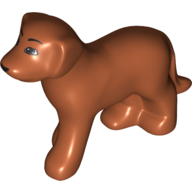 Lego Animal, Dog, Standing with Black Brows, Black Eyes on White Background and Black Nose Print / Dark Orange