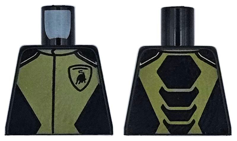 Lego Torso Racing Suit Gran Turismo with Olive Green Panels and Lamborghini Logo Pattern / Black