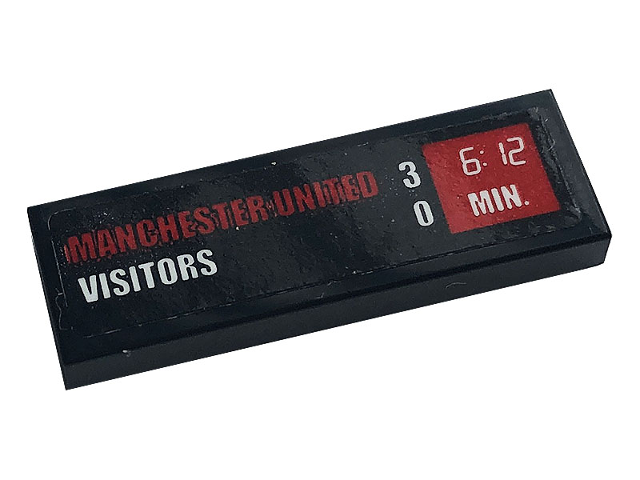 Lego Tile 1 x 3 with 'MANCHESTER UNITED 3', 'VISITORS 0' and Clock with '6:12 MIN' Pattern (Sticker) - Set 10272 / Black