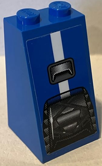 Lego Slope 75 2 x 2 x 3 - Solid Studs with Black and Dark Bluish Gray Engine Bay Window and White Stripe Pattern (Sticker) - Set 75881 / Blue