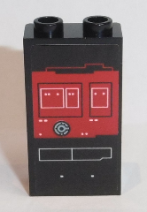Lego Panel 1 x 2 x 3 with Side Supports - Hollow Studs with Red Screen with White Rectangles and Buttons Pattern (Sticker) - Set 75190