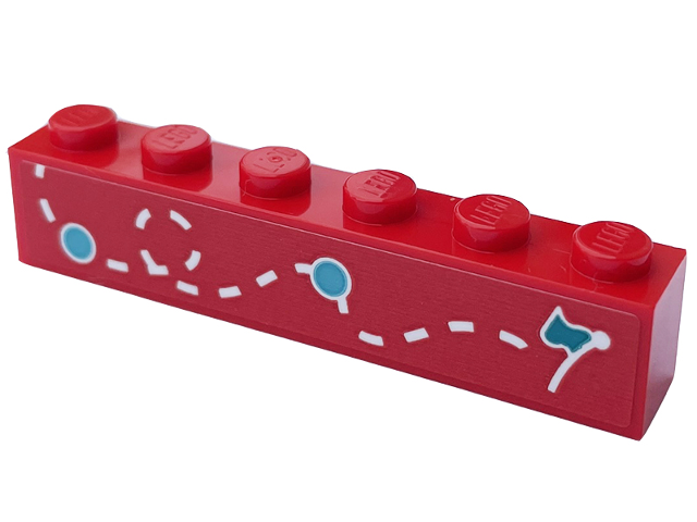 Lego Brick 1 x 6 with Dark Turquoise Flag and Circles and White Dotted Line Pattern Model Right Side (Sticker) - Set 60407 / Red