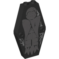 Lego Coffin 2 x 4 x 6 Lid with Light Bluish Gray Vampire and White Cobwebs Print / Black
