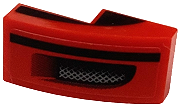 Lego Slope, Curved 2 x 1 x 2/3 with Black Curved Stripe on Both Sides, Stripe and Air Vent with Grille on Top Pattern Model Left Side (Sticker) - Set 76934 / Red