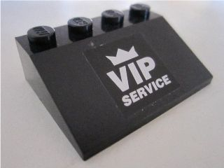 Lego Slope 33 3 x 4 with 'VIP SERVICE' on Black Background Pattern (Sticker) - Set 8495 / Black