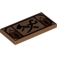 Lego Tile 2 x 4 with Sign, Black Hammer/Clamp, Tree, Mountain Print / Medium Nougat