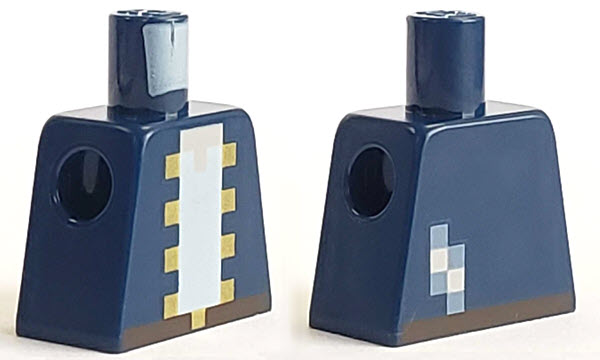 Lego Torso Pixelated Blue Jacket with Yellow Trim over White Shirt and Black Belt with Buckle Pattern / Dark Blue
