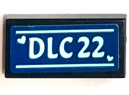 Lego Tile 1 x 2 with Light Aqua 'DLC22' and Hearts on Dark Blue Background Pattern (Sticker) - Set 41704 / Black