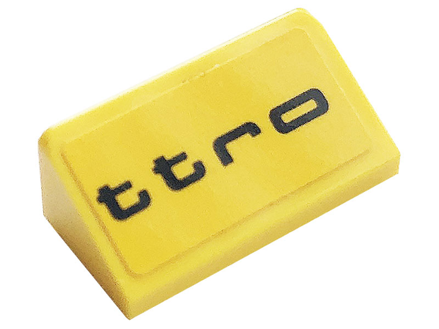 Lego Slope 30 1 x 2 x 2/3 with Black 'ttro' Pattern (Sticker) - Set 76897 / Yellow