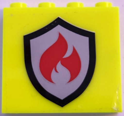 Lego Brick 1 x 4 x 3 with Black and Silver Fire Logo Badge with Red Flames Pattern (Sticker) - Sets 60320 / 60321