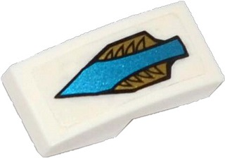 Lego Slope, Curved 2 x 1 x 2/3 with Blue Arrow and Gold Feathers Pattern (Sticker) - Set 70124