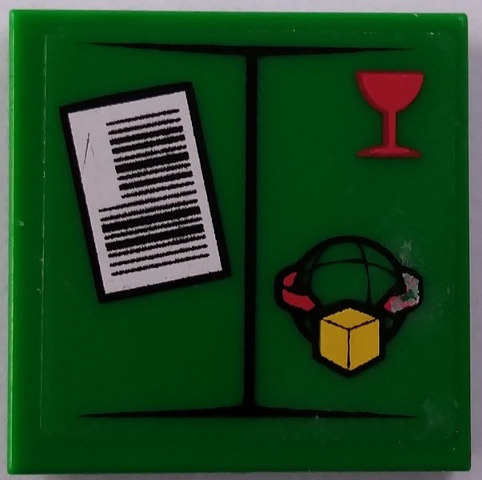 Lego Tile 2 x 2 with White Shipping Label, Red Cup, Globe with Arrows and Parcel Pattern (Sticker) - Set 60022