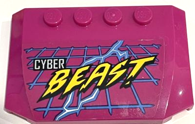 Lego Wedge 4 x 6 x 2/3 Triple Curved with with Silver and Yellow 'CYBER BEAST' on Grid, Bright Light Blue Lightning Pattern (Sticker) - Set 60295 / Magenta