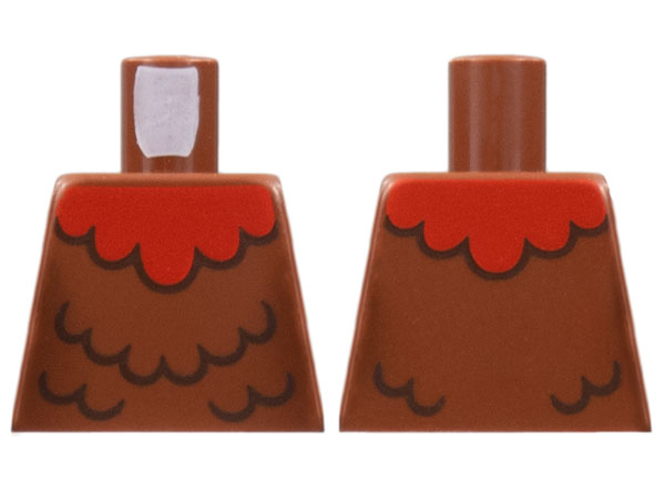 Lego Torso with Red Collar and Dark Brown Feathers Pattern