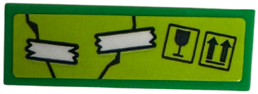 Lego Tile 1 x 3 with White Tape, Black Fragile Goblet and This Way Up Arrows on Lime Background Pattern (Sticker) - Set 42652 / Bright Green