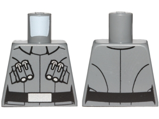 Lego Torso SW First Order Officer Male Uniform Shirt with Collar, Silver Code Cylinders, Black Belt with Wide Buckle Pattern