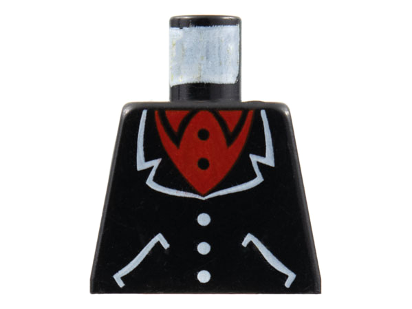 Lego Torso Suit with White Lapels, Pockets, Buttons, Red Undershirt Pattern / Black