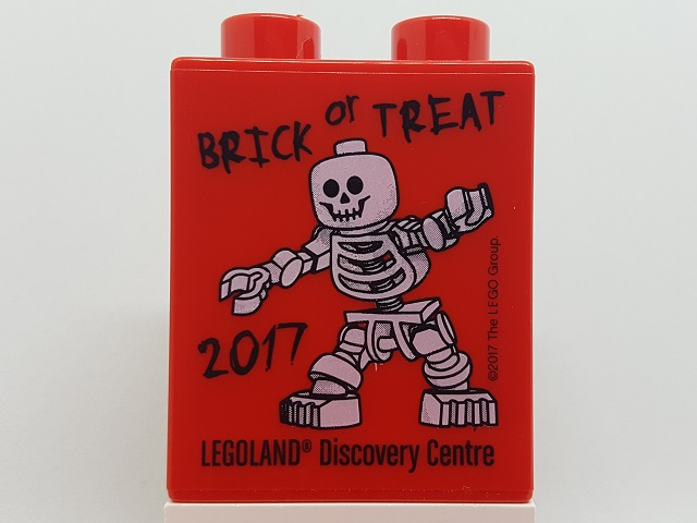 Lego Duplo, Brick 1 x 2 x 2 with Brick or Treat 2017 LEGOLAND Discovery Centre Skeleton Pattern