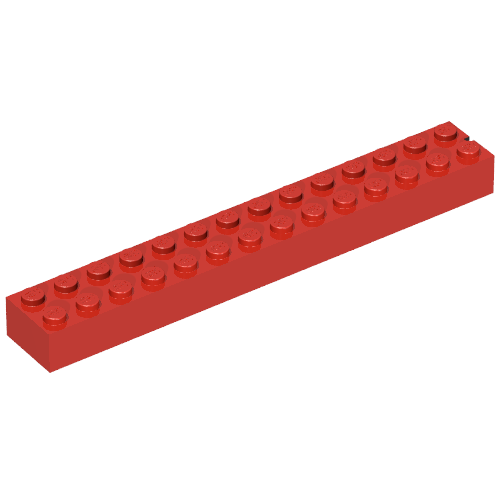 Lego Brick 2 x 14 without Bottom Tubes, 1 End Slot / Red