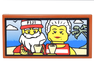 Lego Tile 2 x 4 with Santa with 'FIJI' Hat and Mrs. Claus on Beach with Drinks and Palm Tree Photo Pattern (Sticker) - Set 10245