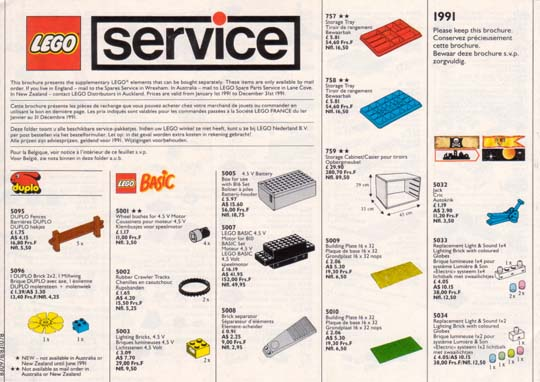 Lego 1991 Medium Service Packs (830978/831078-UK/F/NL)