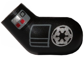 Lego Arm, Left with Silver SW Imperial Logo and Dark Bluish Gray Pocket and Compad with Red Squares Pattern / Black