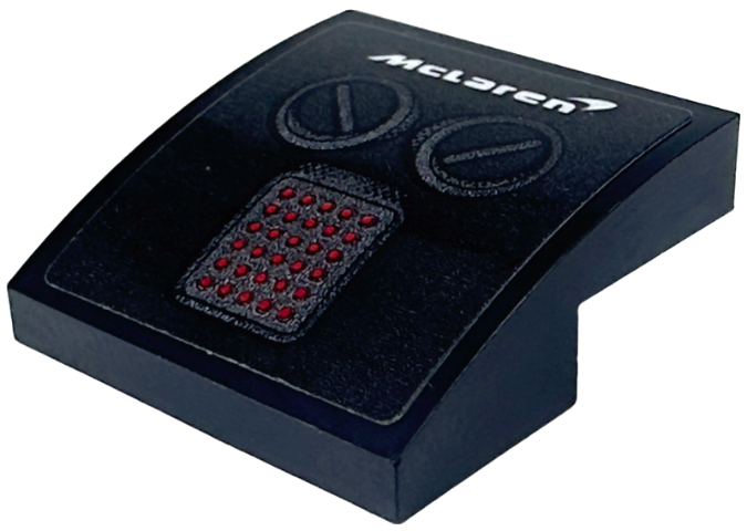 Lego Slope, Curved 2 x 2 x 2/3 with White 'McLaren', 2 Exhaust Pipes and Red Lights Pattern (Sticker) - Set 76918 / Black