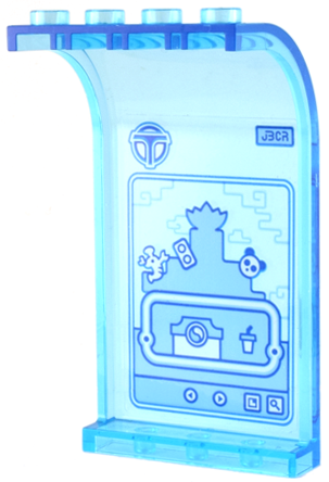 Lego Panel 3 x 4 x 6 Curved Top with Digital Screen Map of City of Lanterns, Train Track, and Airport Shuttle Logo 'T' Pattern (Sticker) - Set 80036 / Trans-Light Blue