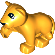 Lego Duplo Animal Lion Cub with Raised Paw and Black Nose and Semi-circular Eyes Print