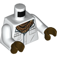 Lego Torso Shirt with Pockets, Reddish Brown and Dark Tan Scarf Print, White Arms, Dark Brown Hands