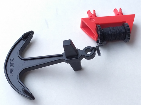 Lego String Reel 1 x 4 x 2 Complete with String and Black Boat Anchor