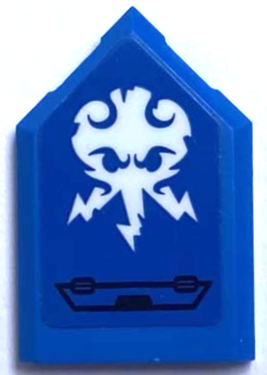 Lego Tile, Modified 2 x 3 Pentagonal with Black Hatch and White Jay Symbol Pattern Model Right Side (Sticker)  - Set 71699 / Blue