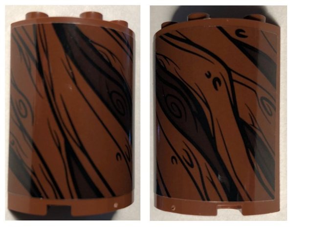 Lego Cylinder Half 2 x 4 x 4 with Tree Bark Lines Pattern 2 (Sticker) - Set 75953 / Reddish Brown