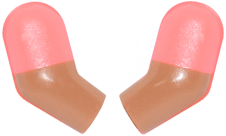 Lego Arm, (Matching Left and Right) Pair with Molded Coral Short Sleeves  Pattern / Medium Nougat