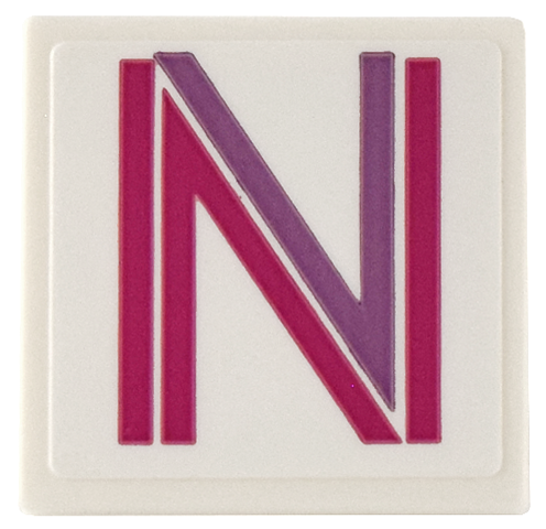Lego Road Sign 2 x 2 Square with Open O Clip with Medium Lavender and Magenta Letter N Pattern (Sticker) - Set 41732