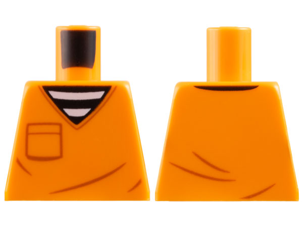 Lego Torso Prison Jumpsuit Top with Dark Orange Pocket and Wrinkles over Black and White Striped Undershirt Pattern / Orange