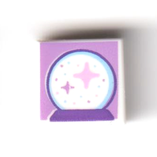Lego Tile 1 x 1 with Crystal Ball, Dark Purple Foot, Dark Turquoise Background Print / White